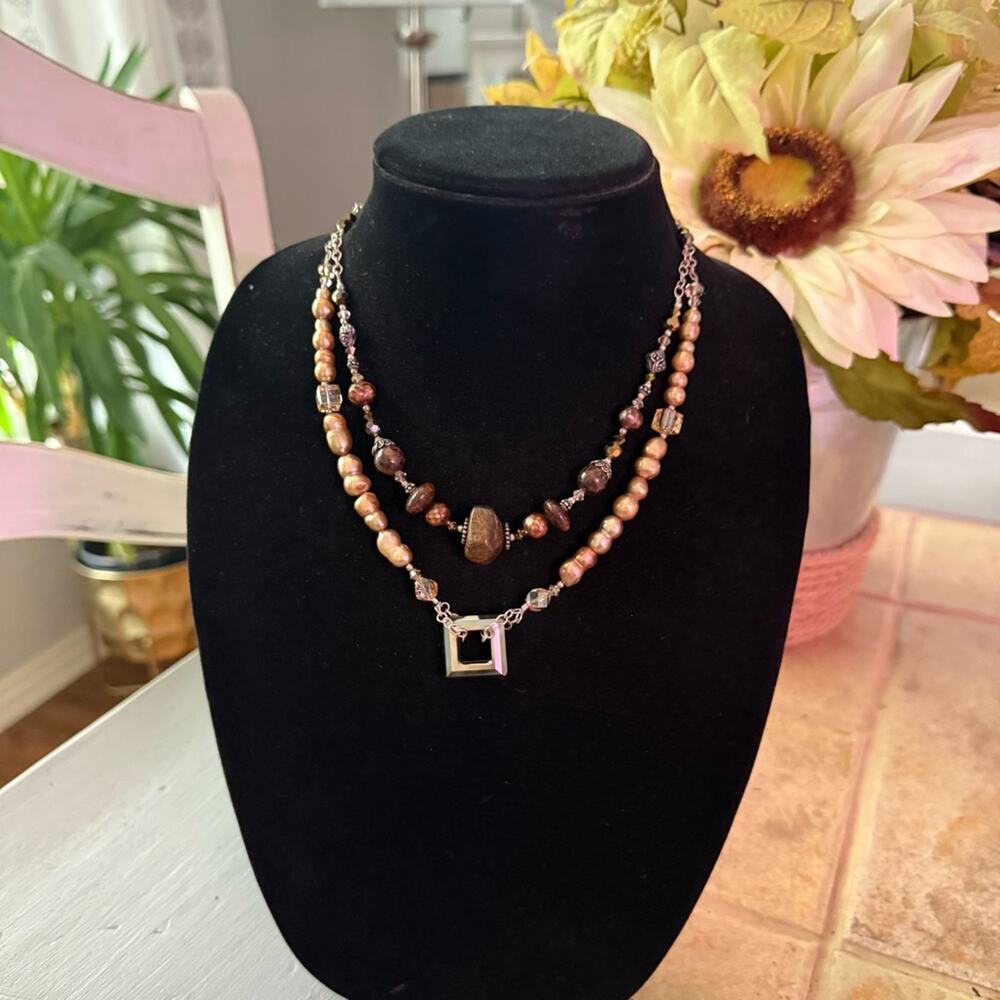 Tres Jolie 925 Sterling Silver Bronzite Pearl Beaded Necklace